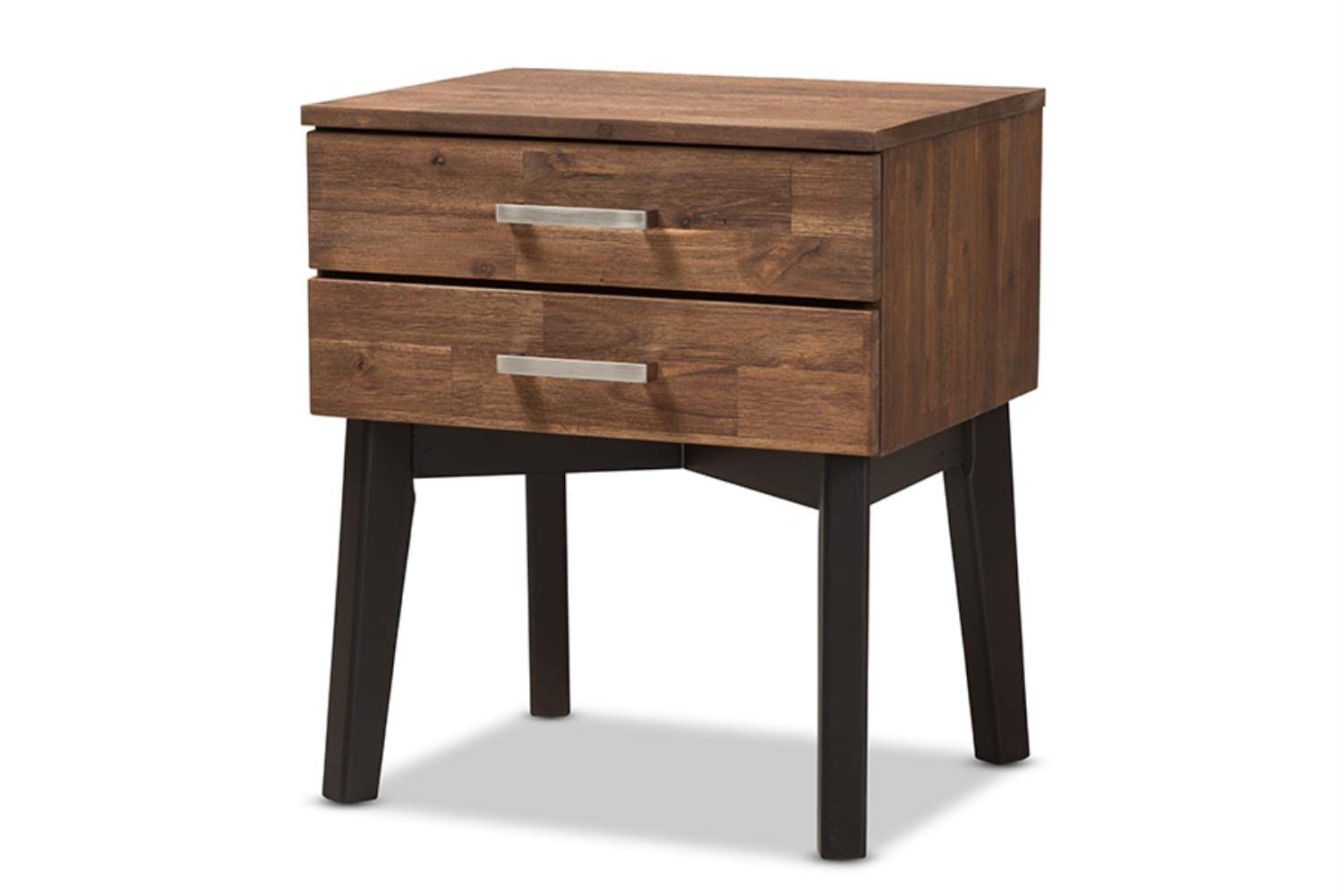 Baxton Studio Selena Mid-Century Modern Brown Wood 2-Drawer Nightstand Brown//Medium Wood/Mid-Century/Acacia Wood/Rubber Wood/Metal